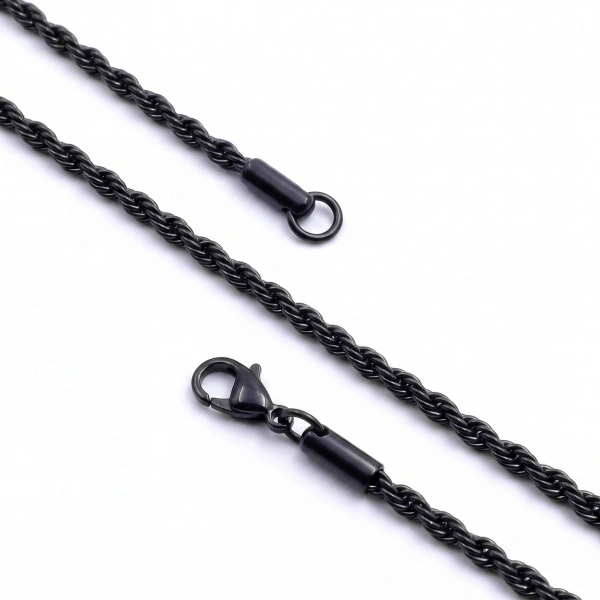 Moncuk Design Rope Halat Erkek Çelik Kolye 2mm 55cm Siyah 3351ECK047
