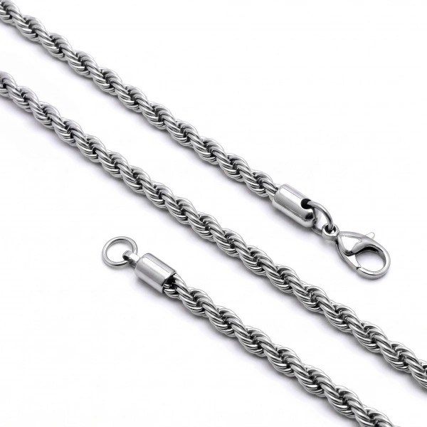 Moncuk Design Rope Halat Erkek Çelik Kolye 6mm 55cm Beyaz 3351ECK033