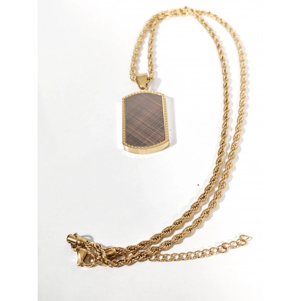 Gold Künye Tasarımlı Dokulu Çelik Kolye - Modern ve Karizmatik Stil