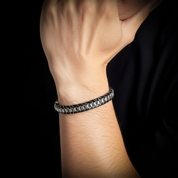Moncuk Design Beyaz Çelik Zincir Örgülü Ve Deri Erkek Bileklik 33514B24D1