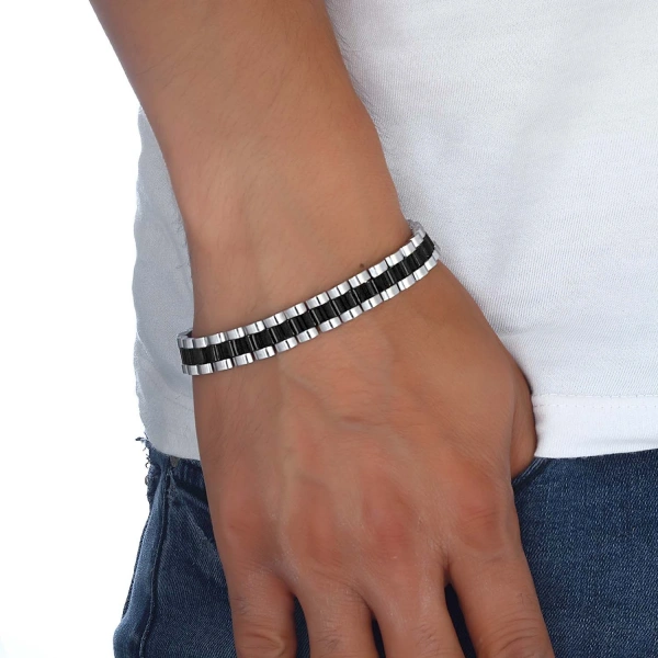 Moncuk Design Siyah Beyaz Ful Çelik Bileklik 33511G1D5M