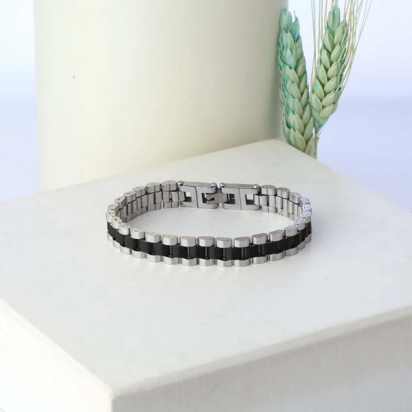 Moncuk Design Siyah Beyaz Ful Çelik Bileklik 33511G1D5M
