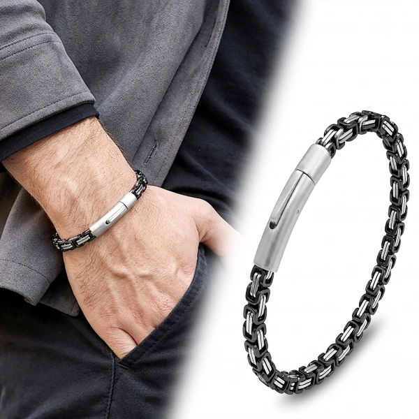 Moncuk Design Siyah & Beyaz Tekli 4mm Kral Model Çelik Zincir Erkek Bileklik 33515B2D10