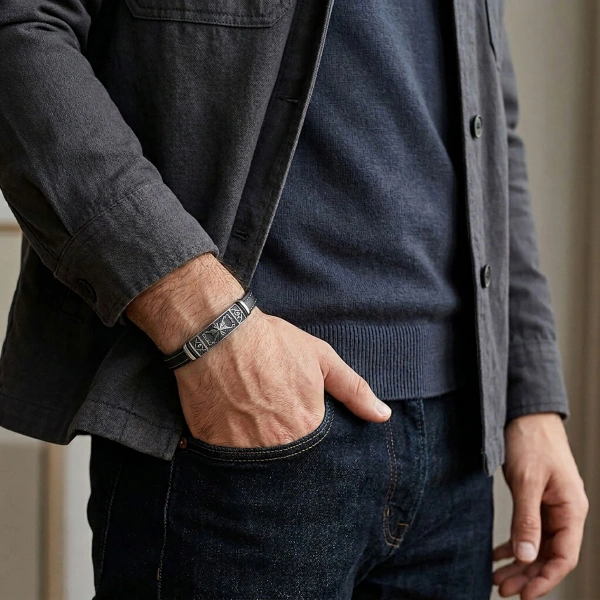 Moncuk Design Şövalye Arması Motifli Çelik Kilitli Siyah Deri Erkek Bileklik 33511B8D3