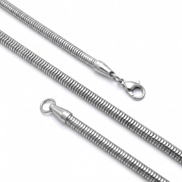 Moncuk Design Spiral Erkek Çelik Kolye 5mm 55cm Gümüş 3351ECK034
