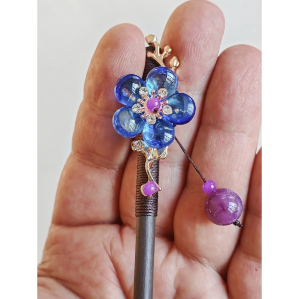 Renkli Floral Detaylı Kokonat Saç Topuz Çubuğu