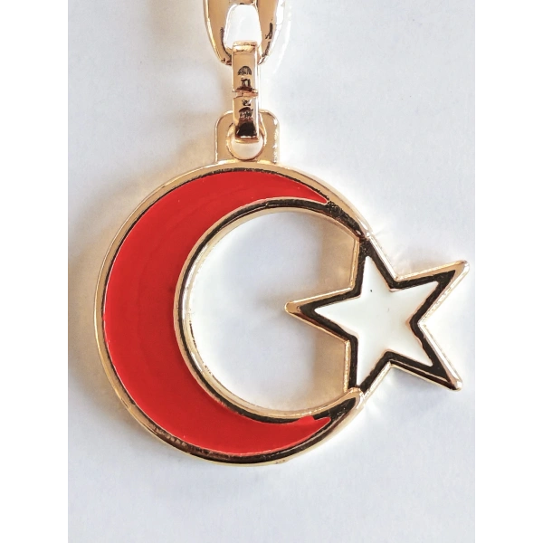 Sarı Metal Kırmızı Ay Beyaz Yıldız Figürlü Anahtarlık