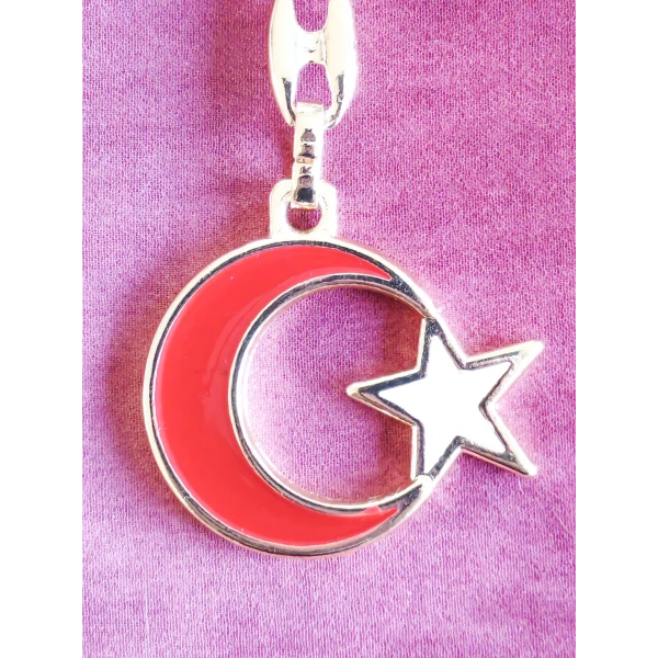 Sarı Metal Kırmızı Ay Beyaz Yıldız Figürlü Anahtarlık