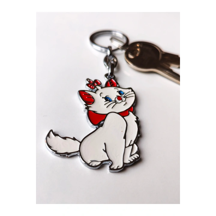 Kırmızı Kurdelalı ve Papyonlu Beyaz Renkli Şirin kedi Anahtarlık