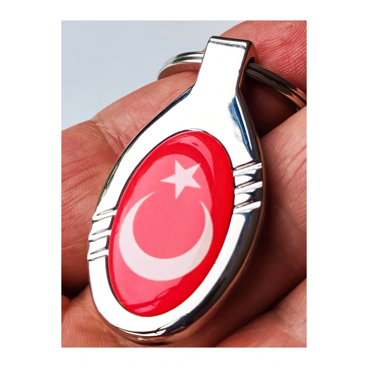 Kırmızı Türk Bayraklı Oval Metal Anahtarlık