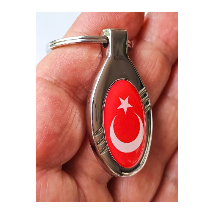 Kırmızı Türk Bayraklı Oval Metal Anahtarlık