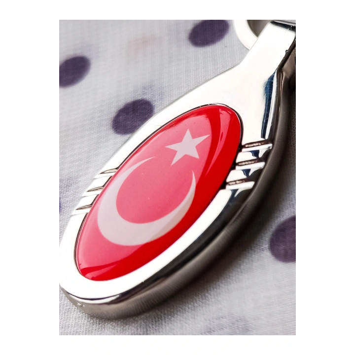 Kırmızı Türk Bayraklı Oval Metal Anahtarlık