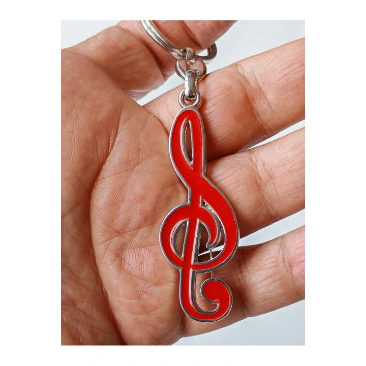 Kırmızı Renkli Sol Notalı Metal Anahtarlık