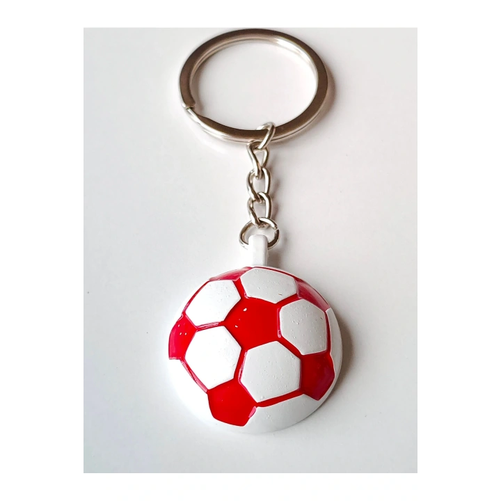 Kırmızı Beyaz Milli Takım Temalı - Yarım Futbol Topu - Arkası Aynalı Anahtarlık