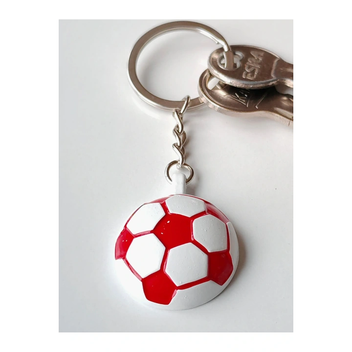 Kırmızı Beyaz Milli Takım Temalı - Yarım Futbol Topu - Arkası Aynalı Anahtarlık