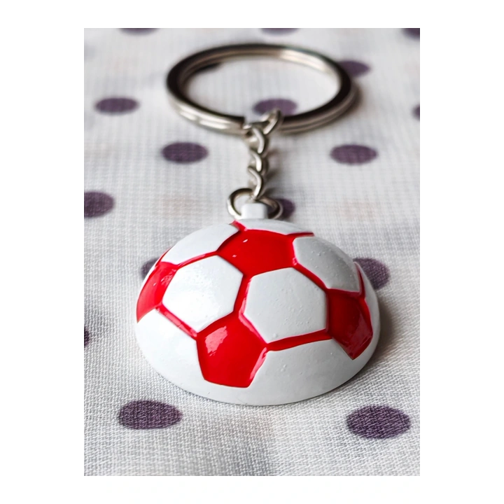 Kırmızı Beyaz Milli Takım Temalı - Yarım Futbol Topu - Arkası Aynalı Anahtarlık