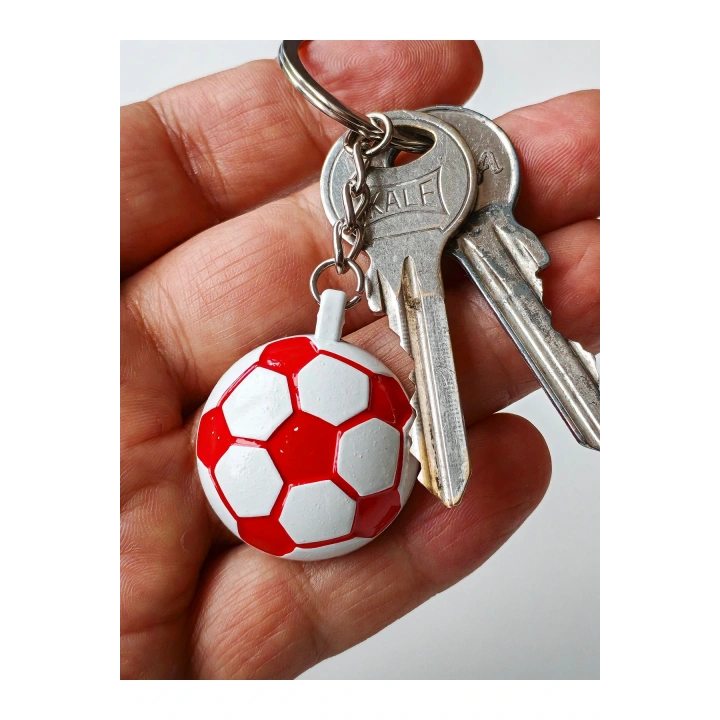 Kırmızı Beyaz Milli Takım Temalı - Yarım Futbol Topu - Arkası Aynalı Anahtarlık