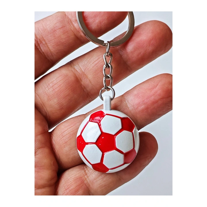 Kırmızı Beyaz Milli Takım Temalı - Yarım Futbol Topu - Arkası Aynalı Anahtarlık