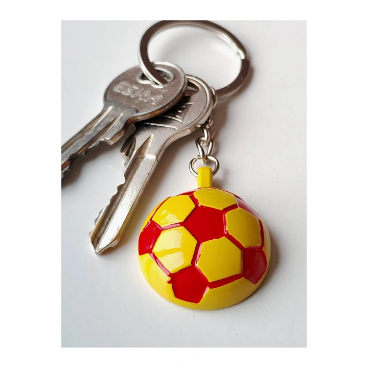 Sarı Kırmızı Futbol Takımı Temalı - Yarım Futbol Topu - Arkası Aynalı Anahtarlık