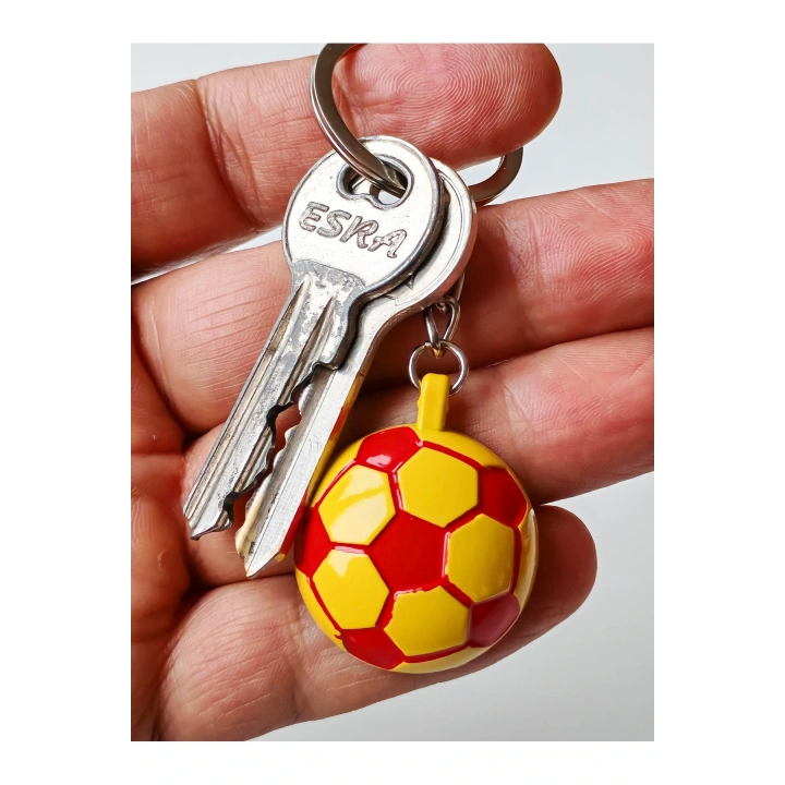 Sarı Kırmızı Futbol Takımı Temalı - Yarım Futbol Topu - Arkası Aynalı Anahtarlık