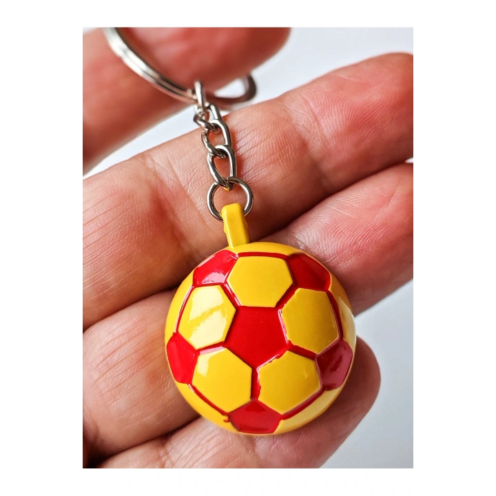 Sarı Kırmızı Futbol Takımı Temalı - Yarım Futbol Topu - Arkası Aynalı Anahtarlık