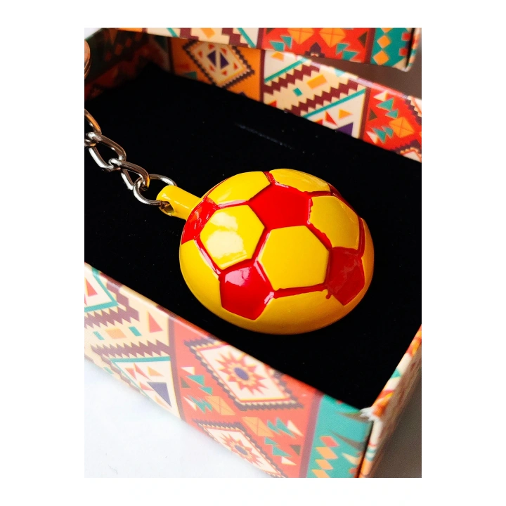 Sarı Kırmızı Futbol Takımı Temalı - Yarım Futbol Topu - Arkası Aynalı Anahtarlık