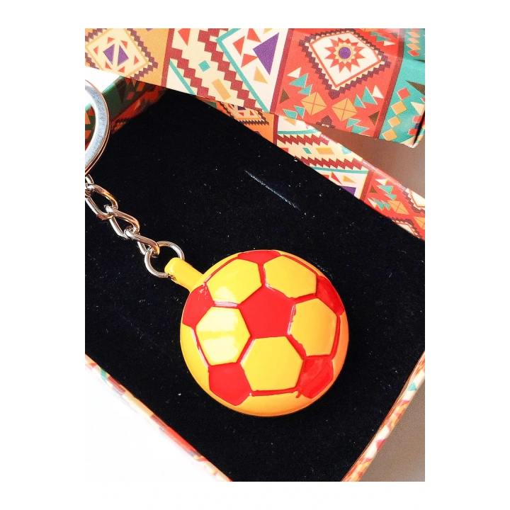 Sarı Kırmızı Futbol Takımı Temalı - Yarım Futbol Topu - Arkası Aynalı Anahtarlık