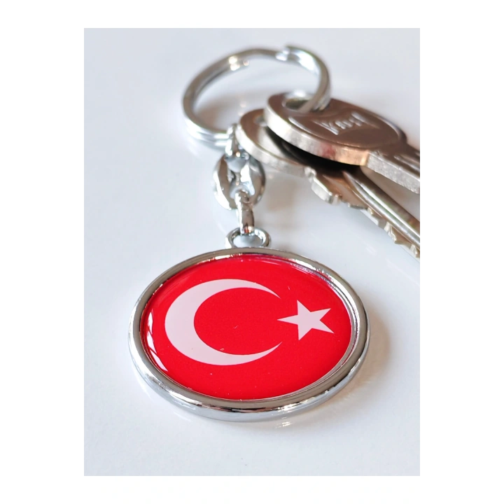 Kırmızı Türk Bayraklı Metal ve plAnahtarlık