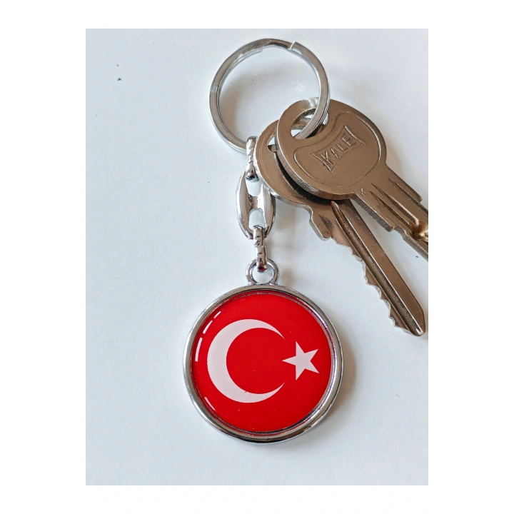Kırmızı Türk Bayraklı Metal ve plAnahtarlık
