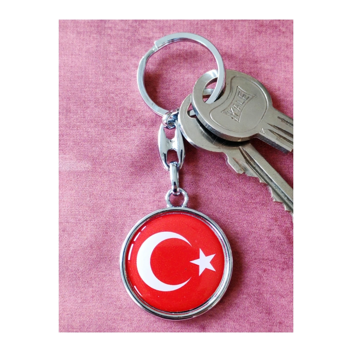 Kırmızı Türk Bayraklı Metal ve plAnahtarlık