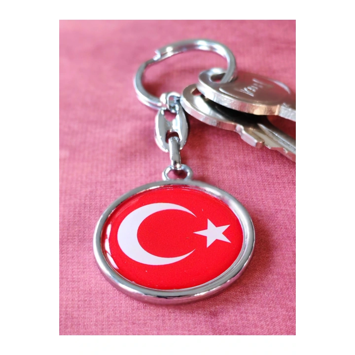 Kırmızı Türk Bayraklı Metal ve plAnahtarlık