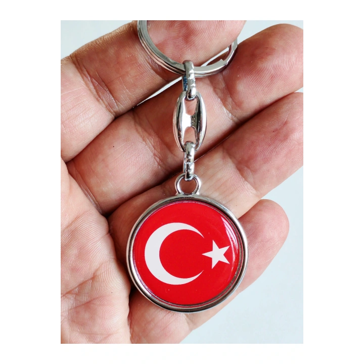 Kırmızı Türk Bayraklı Metal ve plAnahtarlık