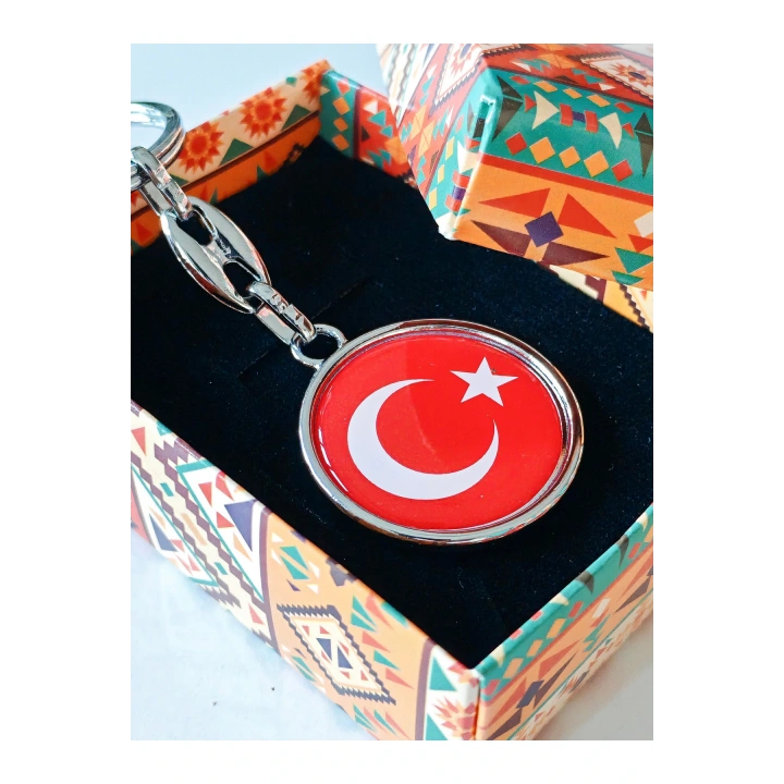 Kırmızı Türk Bayraklı Metal ve plAnahtarlık