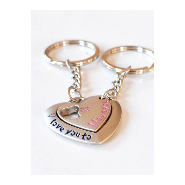 Çiftlere Özel İçiçe Kalp Şeklinde Metal İkiz Anahtarlık