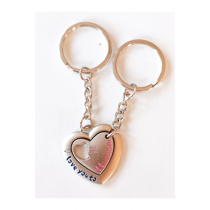 Çiftlere Özel İçiçe Kalp Şeklinde Metal İkiz Anahtarlık