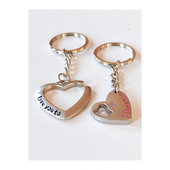 Çiftlere Özel İçiçe Kalp Şeklinde Metal İkiz Anahtarlık
