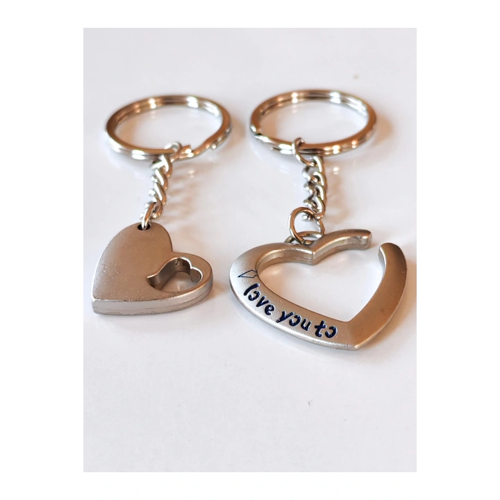 Çiftlere Özel İçiçe Kalp Şeklinde Metal İkiz Anahtarlık
