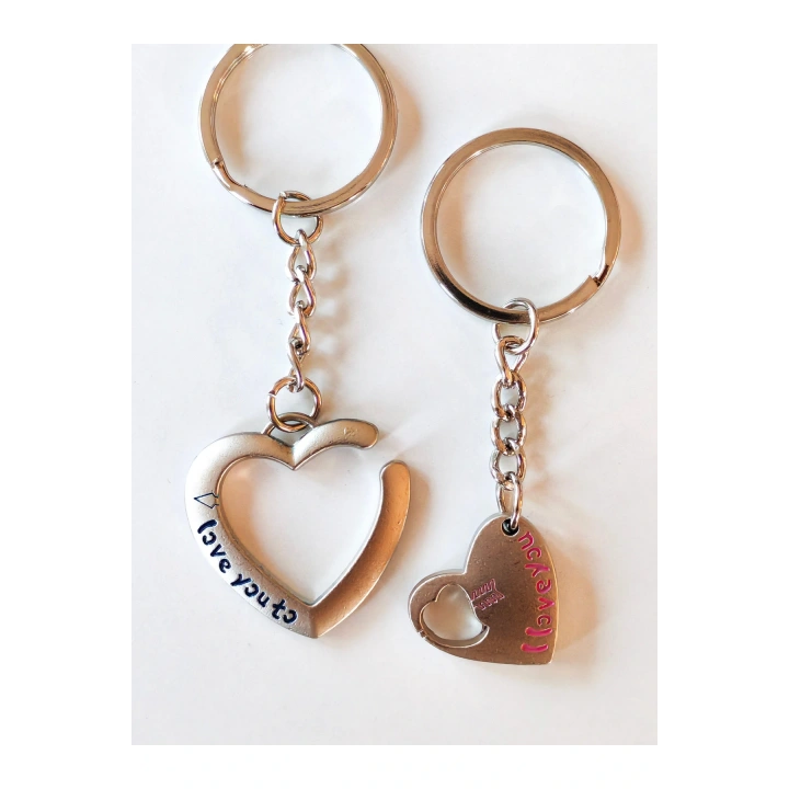 Çiftlere Özel İçiçe Kalp Şeklinde Metal İkiz Anahtarlık