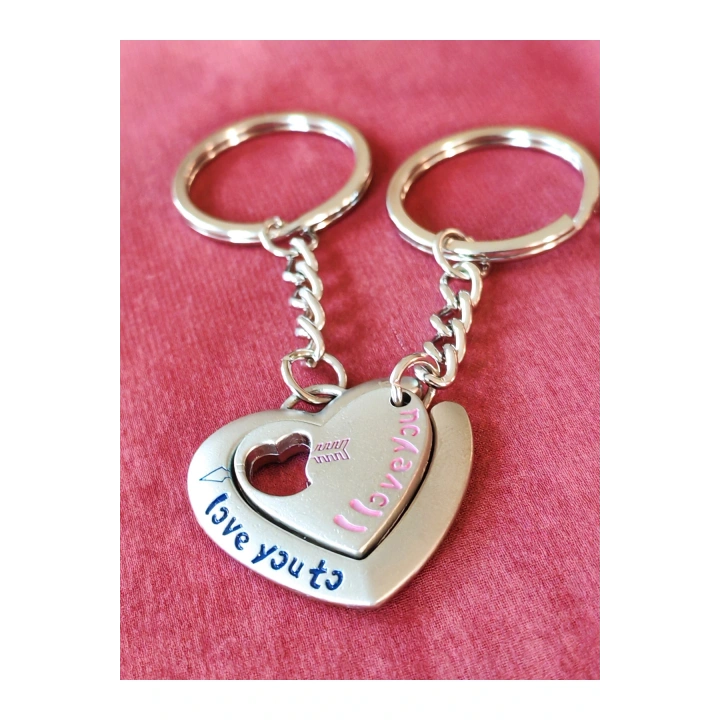 Çiftlere Özel İçiçe Kalp Şeklinde Metal İkiz Anahtarlık