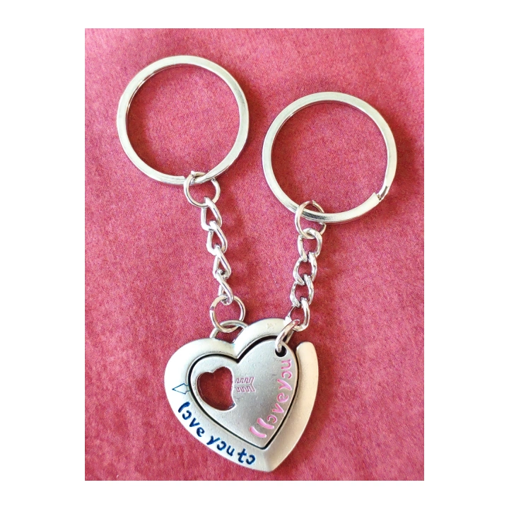 Çiftlere Özel İçiçe Kalp Şeklinde Metal İkiz Anahtarlık