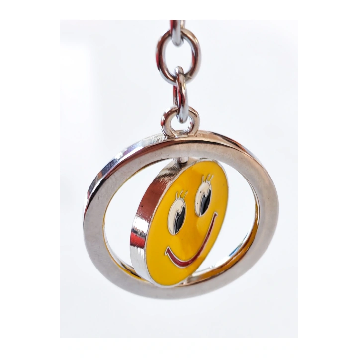 Sarı Gülen Surat Emojili Dönebilen Metal Anahtarlık