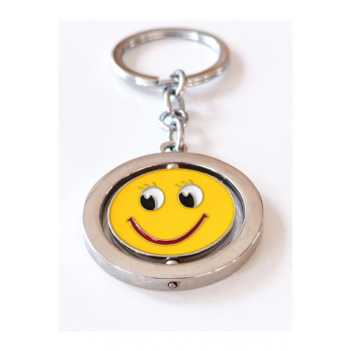 Sarı Gülen Surat Emojili Dönebilen Metal Anahtarlık