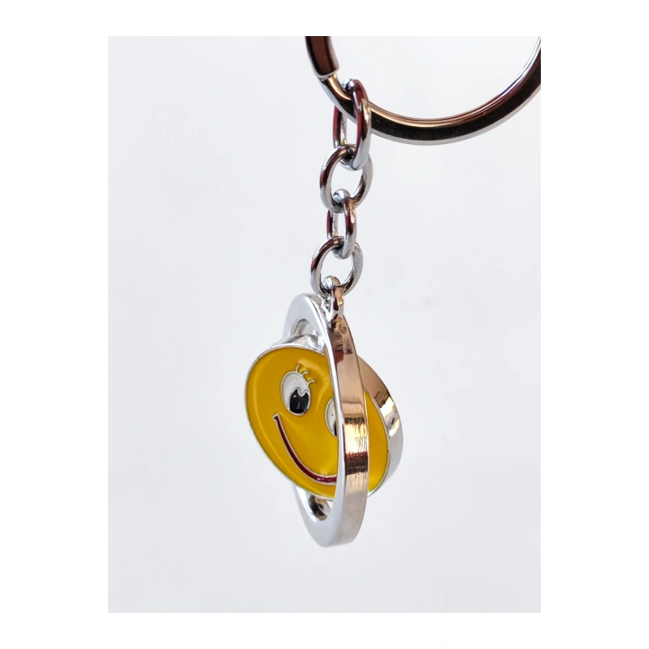 Sarı Gülen Surat Emojili Dönebilen Metal Anahtarlık
