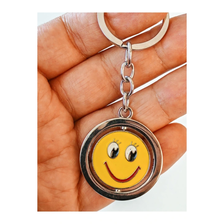 Sarı Gülen Surat Emojili Dönebilen Metal Anahtarlık