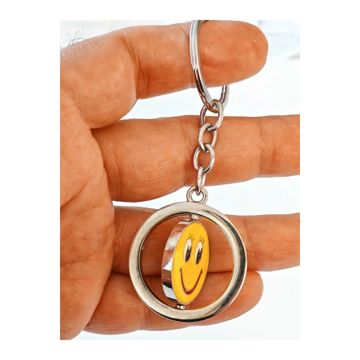 Sarı Gülen Surat Emojili Dönebilen Metal Anahtarlık