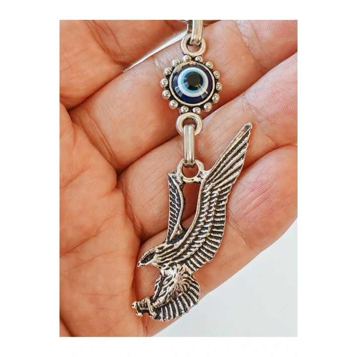Metal Nazar Boncuklu Kartal Figürlü Anahtarlık