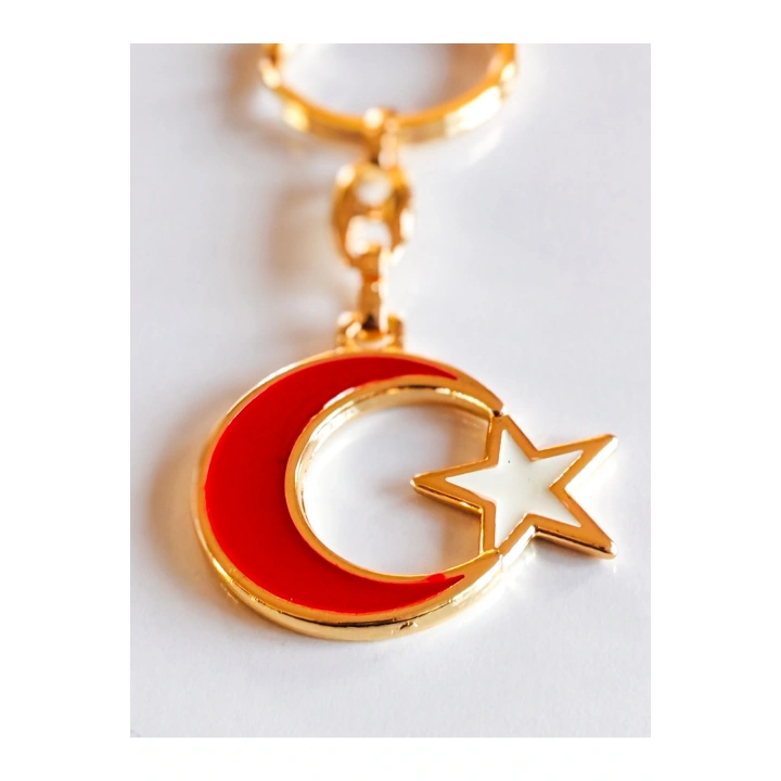 Sarı Metal Kırmızı Ay Beyaz Yıldız Figürlü Anahtarlık