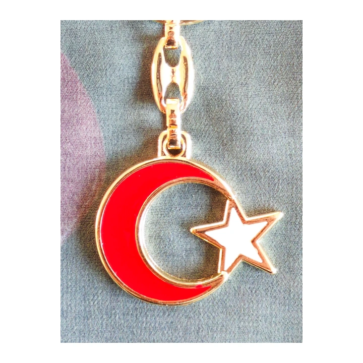 Sarı Metal Kırmızı Ay Beyaz Yıldız Figürlü Anahtarlık