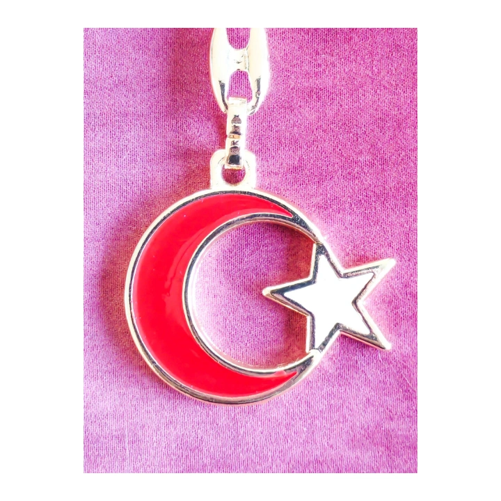 Sarı Metal Kırmızı Ay Beyaz Yıldız Figürlü Anahtarlık