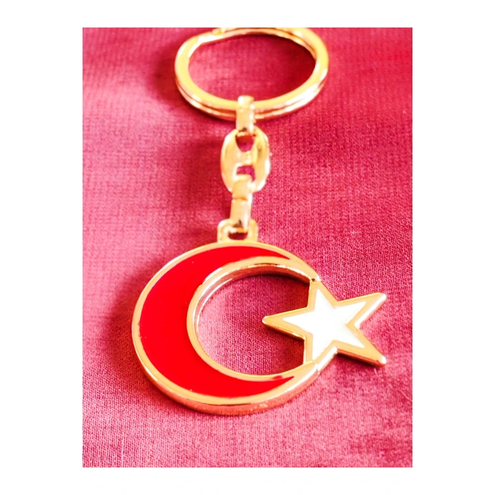 Sarı Metal Kırmızı Ay Beyaz Yıldız Figürlü Anahtarlık